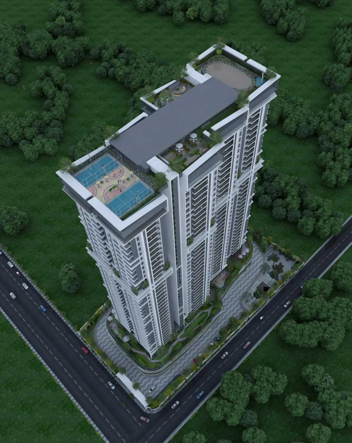 Aerial view of Terrace 35 beside Lanco Hills, Khajaguda