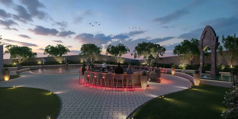 Podium amphitheatre and bar at dusk
