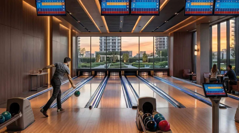 Bowling alley with city views