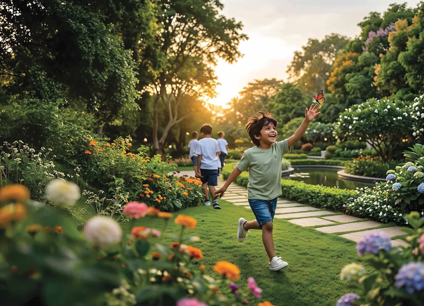 Children playing in the podium gardens