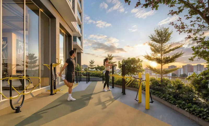 Outdoor fitness zone at sunset